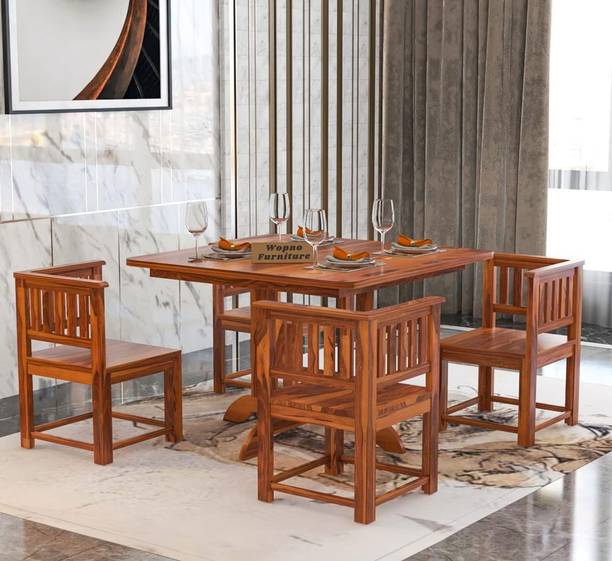 Wopno Furniture Sheesham Solid Wood 4 Seater Dining Table with chair Set for Dining Room Solid Wood 4 Seater Dining Set