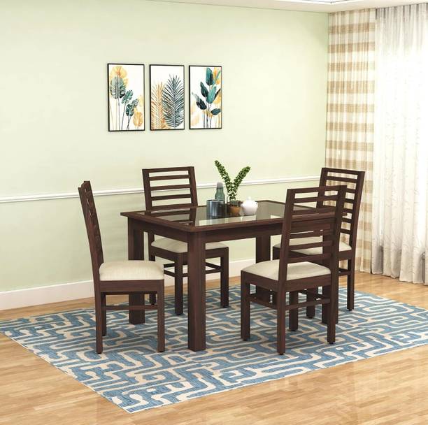 SONA ART & CRAFTS Rosewood ( Sheesham ) Frame Glass Top Solid Wood 4 Seater Dining Set