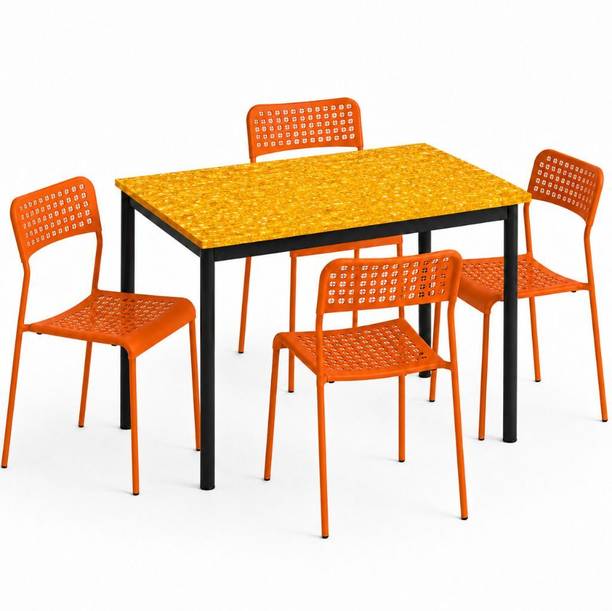FURINNO Hevy Metal Fram With Unbreacble Plastic Seats Dining set for all purpose Metal 4 Seater Dining Set