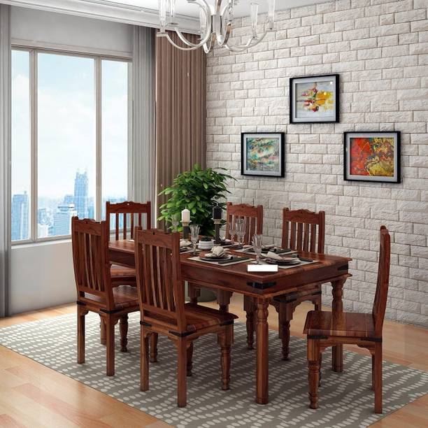 jangid Handicraft Premium Sheesham Wood 6 Seater Dining Table Set with 4 Chairs & 1 Bench for Home Solid Wood 6 Seater Dining Set