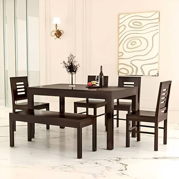 Dholamaru Solid Sheesham Wood 6 Seater Dining Set With Bench For Dining Room Solid Wood 6 Seater Dining Set