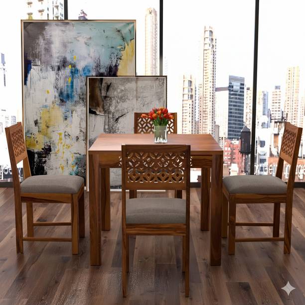 mp enterprises Solid Sheesham Wood CNC Design Four Seater Dining Set For Dining Room | Kitchen| Solid Wood 4 Seater Dining Set