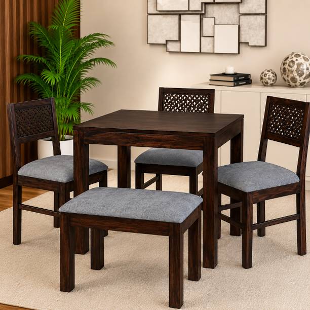 Kendalwood Furniture Dining Room Furniture Wooden Dining Table with 3 Chairs & 1 Bench Solid Wood 4 Seater Dining Set