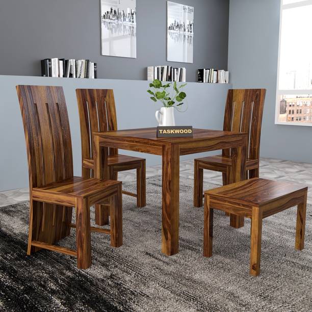 Taskwood Furniture Solid Sheesham Wood Four Seater Dining Set With Bench For Dining Room Restaurant Solid Wood 4 Seater Dining Set