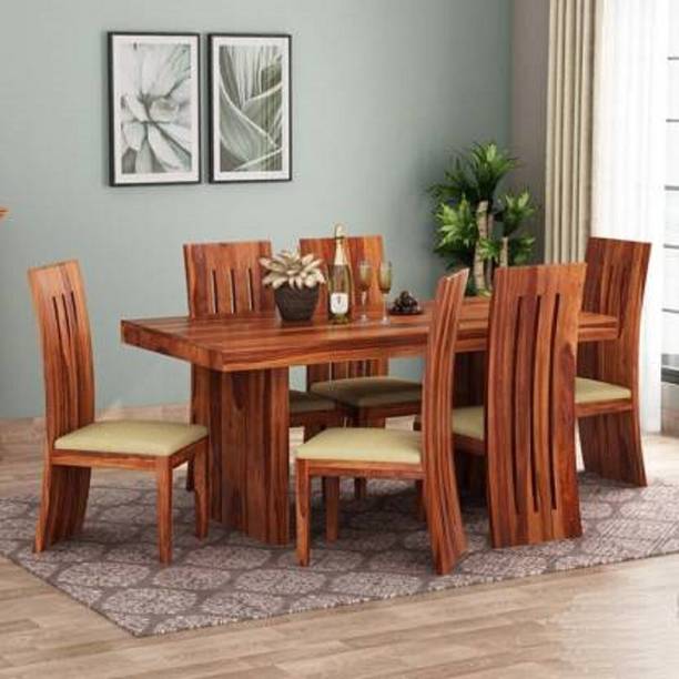 Taskwood Furniture Solid Wood Sheesham Wood 6 Seater Dining Table With 6 Chairs For Dining Room Solid Wood 6 Seater Dining Set