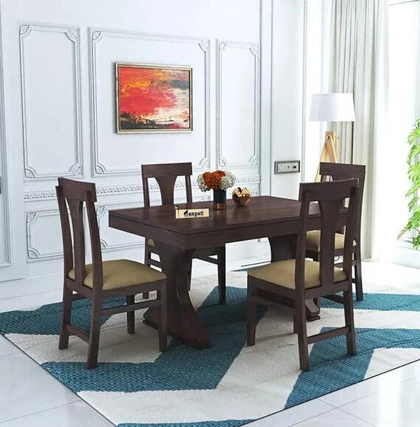 Ganpati Arts Sheesham Wood 4 Seater MR Dining Table with Cushioned Chair Sets for Dining Room Solid Wood 4 Seater Dining Set