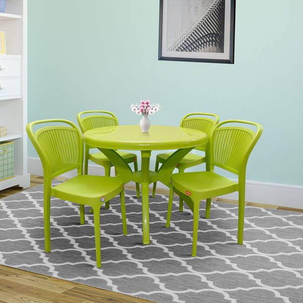 TrendyLivings 4 Seater Dining Set for Home Garden Cafeteria Plastic 4 Seater Dining Set