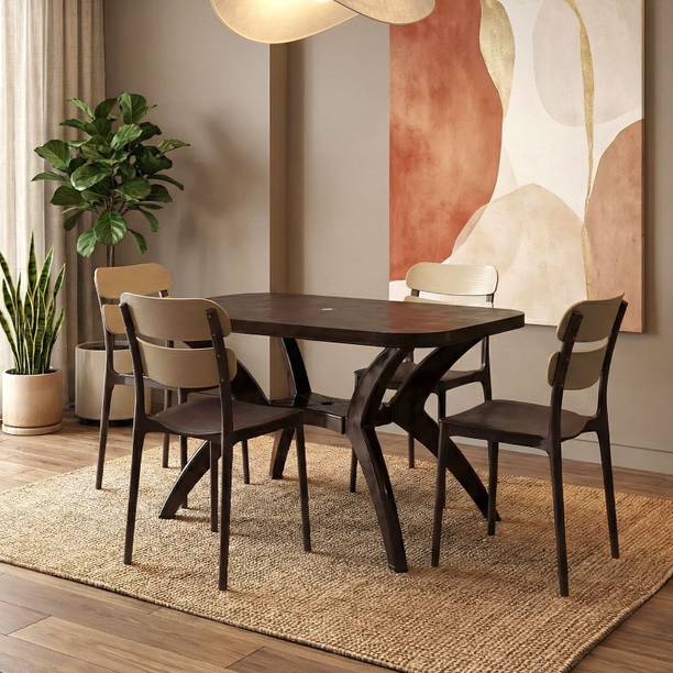 TrendyLivings 4 Seater Dining Table Set for Home Garden Cafeteria Restaurant Plastic 4 Seater Dining Set