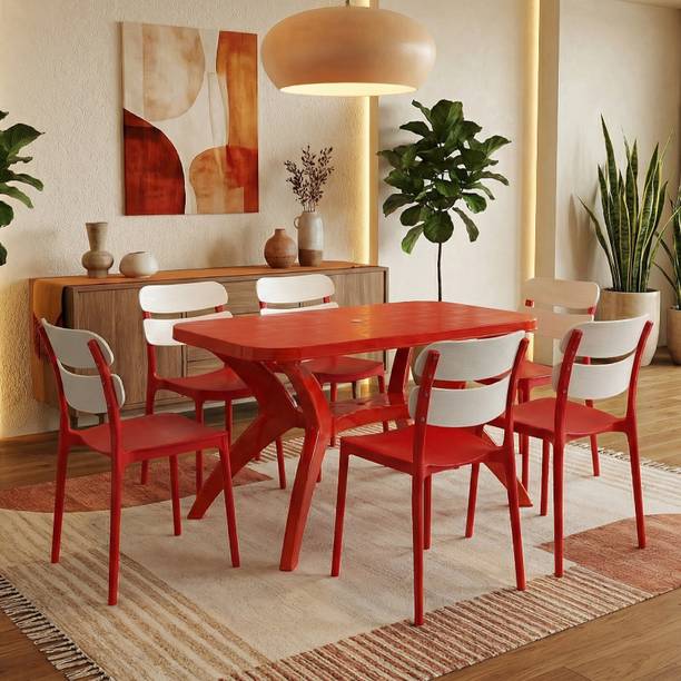 TrendyLivings 6 Seater Dining Table Set for Home Garden Cafeteria Restaurant Plastic 6 Seater Dining Set
