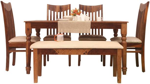 WoodenPoint Sheesham Wood 6 seater Dining Set | Dining Set For Dining Room ,Hotel |Brown Solid Wood 6 Seater Dining Set
