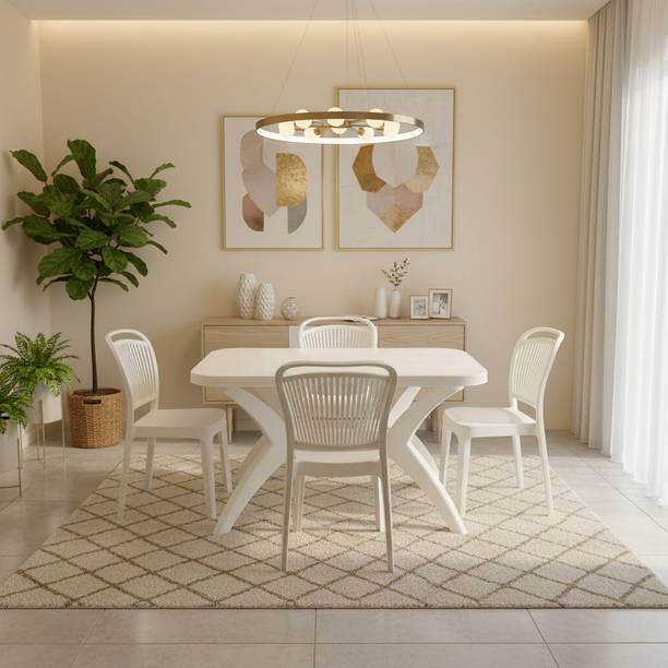 ट्रेंडीलिविंग्स Strong and Durable 4 Seater Dining Table Set for Home Garden Cafeteria प्लास्टिक डाइनिंग सेट