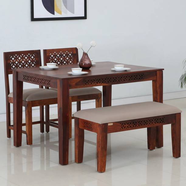 TRUSTCRAFT Premium Dining Table 4 Seater | Wooden Dining Table Set for Home & Dining Room Solid Wood 4 Seater Dining Set