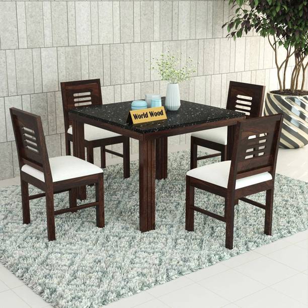 Flipkart Perfect Homes Sheesham Wood Marble Finish Table Top Dining set For Home/Hotel Solid Wood 4 Seater Dining Set