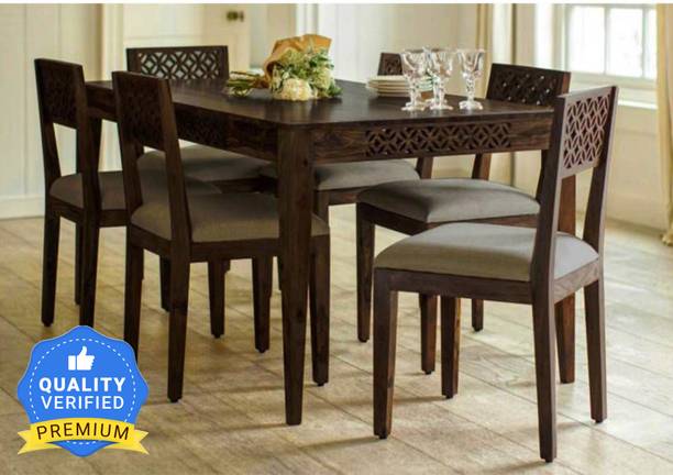 Taskwood Furniture Solid Wood Sheesham Wood 6 Seater Dining Table With 6 Chairs For Dining Room Solid Wood 6 Seater Dining Set