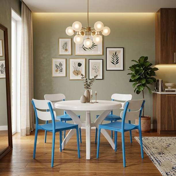 TrendyLivings Round Dining Table with 4 Chairs for Home, Balcony, Garden, Cafe, Restaurant Plastic 4 Seater Dining Set
