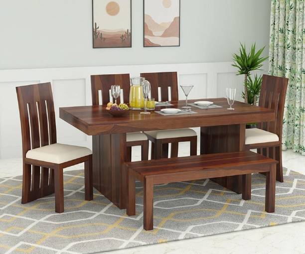 PR FURNITURE Poster Sheesham Wood Six Seater Dining Set For Dining Room/Kitchen/Restaurant | Solid Wood 6 Seater Dining Set
