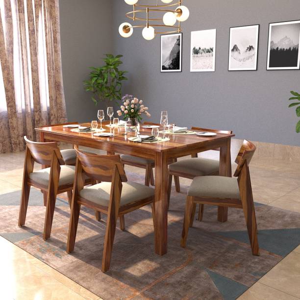 DriftingWood Liana Sheesham Wood Dining Table 6 Seater | Wooden Six Seater Dinning Table Solid Wood 6 Seater Dining Set