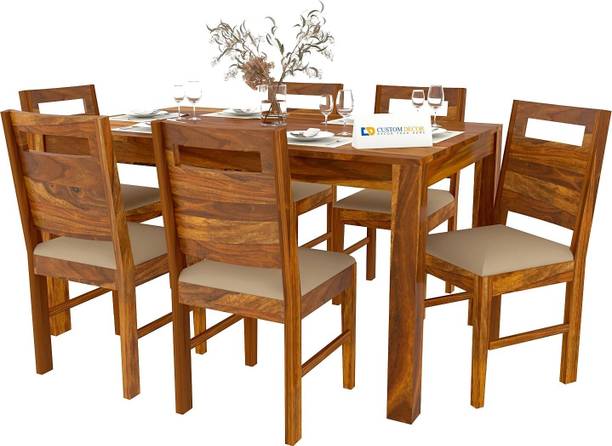 Custom Decor Back Cut Premium Dining Room Furniture Wooden Dining Table with 6 Chairs Solid Wood 6 Seater Dining Set Solid Wood 6 Seater Dining Set