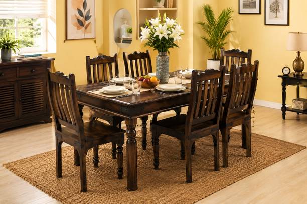 Furnisquare Modern Sheesham Wood Dining Table Set for Home Dining Room Furniture Solid Wood 6 Seater Dining Set