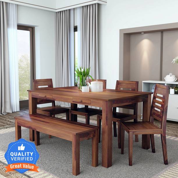 Flipkart Perfect Homes PureWood Sheesham 6 Seater Dining Set with Bench