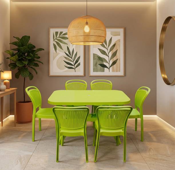 TrendyLivings Strong and Durable 6 Seater Dining Table Set for Home Garden Cafeteria Plastic 6 Seater Dining Set