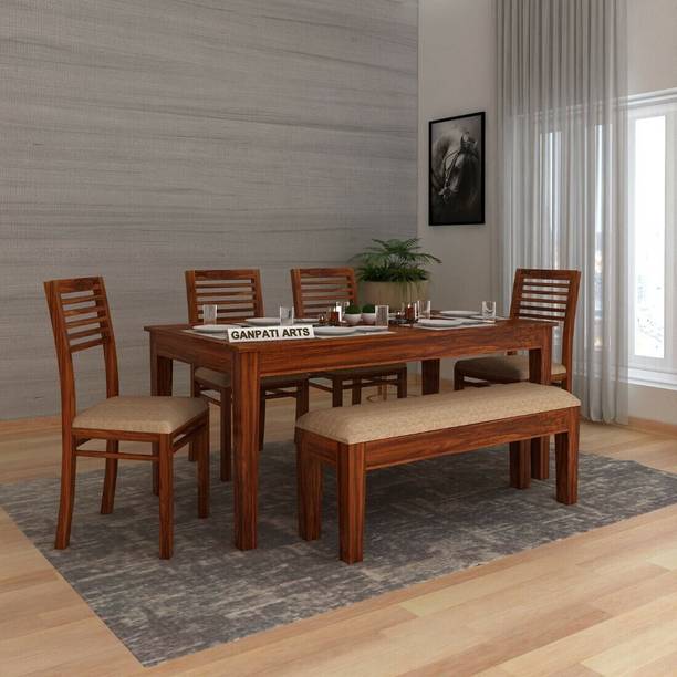 Ganpati Arts Sheesham 6 Seater Dining Set with Bench for Home/DiningHall/Hotel Solid Wood 6 Seater Dining Set