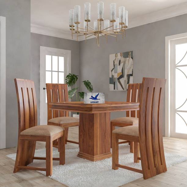 LOONART Solid Sheesham Wood Four Seater Dining Set For Dining Room , Restaurant , Hotels Solid Wood 4 Seater Dining Set