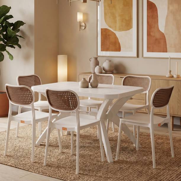 TrendyLivings 6 Seater Dining Table Set for Home Garden Cafeteria Restaurant Plastic 6 Seater Dining Set