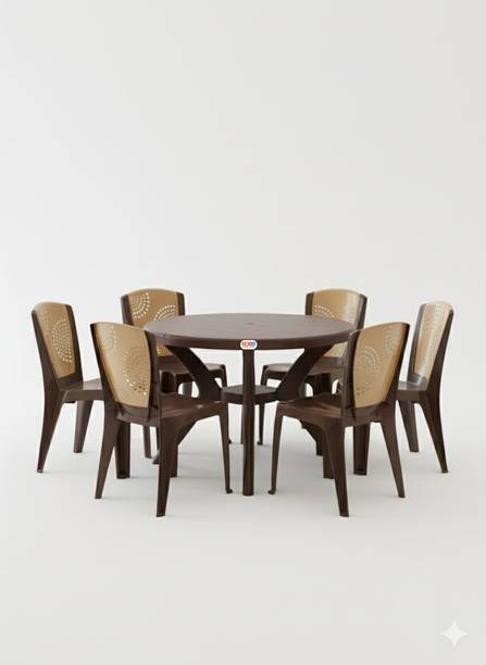 AVRO Alfa Round Table with Mars Chair set for Dining, Cafe and outdoor seating Plastic 6 Seater Dining Set