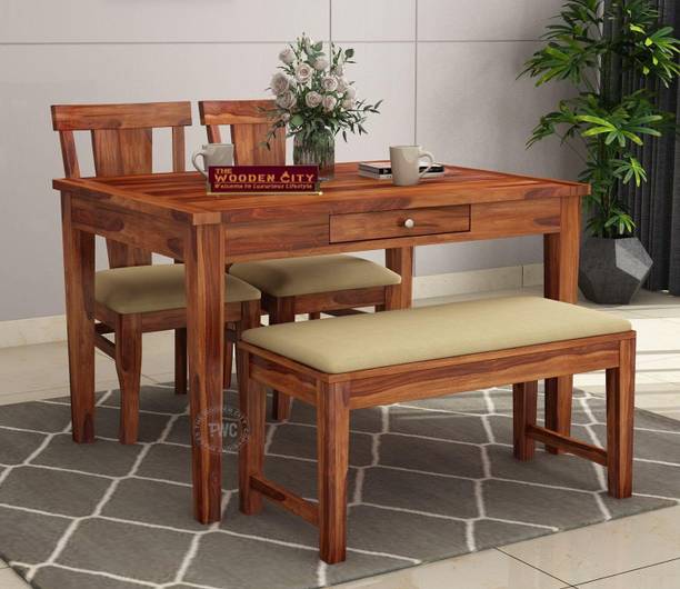 THE WOODEN CITY Dining Room Furniture Solid Wood 4 Seater Dining Set