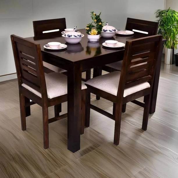 LOONART Solid Sheesham Wood Four Seater Dining Set For Dining Room, Café. Solid Wood 4 Seater Dining Set