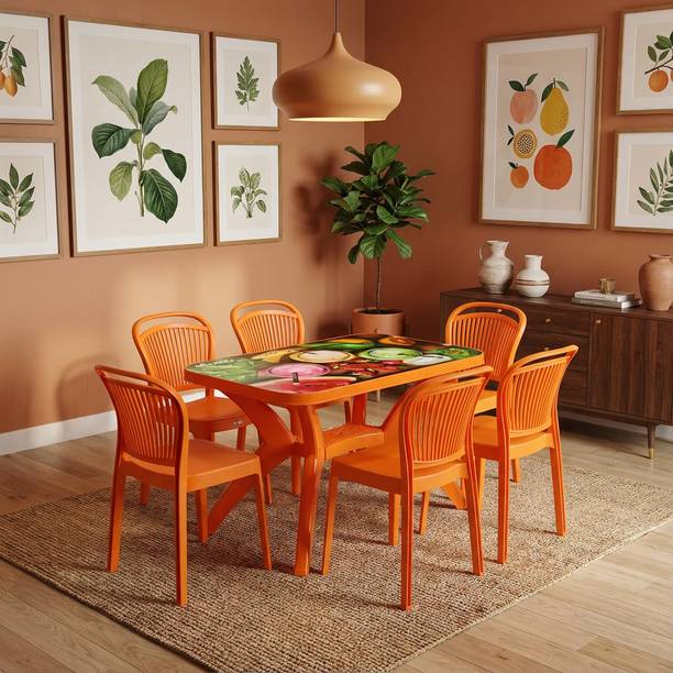 TrendyLivings Strong and Durable 6 Seater Dining Table Set for Home Garden Cafeteria Plastic 6 Seater Dining Set
