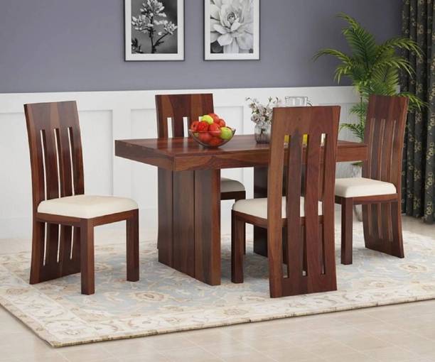 Flipkart Perfect Homes Solid Sheesham Wood Poster Four Seater Dining Set For Dining Room/ Restaurant || Solid Wood 4 Seater Dining Set