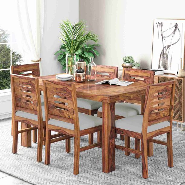 Worldwood Sheesham Wood 6 seater dining set with chairs For Room/Home/Hotel Solid Wood 6 Seater Dining Set