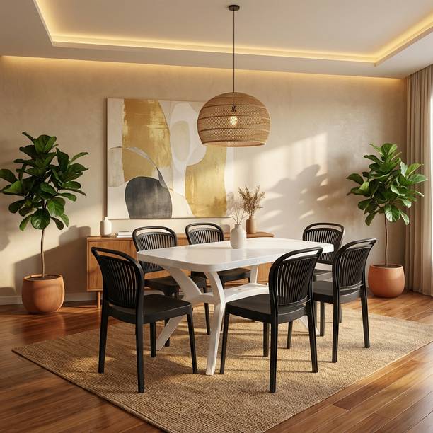 TrendyLivings Strong and Durable 6 Seater Dining Table Set for Home Garden Cafeteria Plastic 6 Seater Dining Set