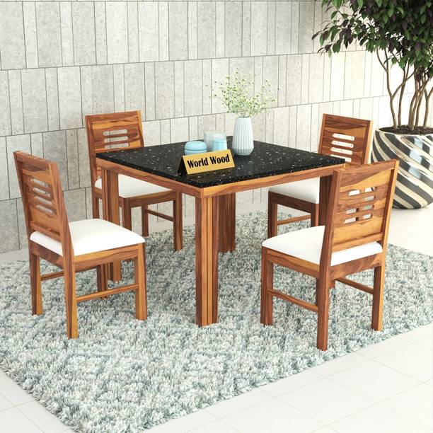 Flipkart Perfect Homes Marble Finish RoseWood (Sheesham) Solid Wood 4 Seater Dining Set