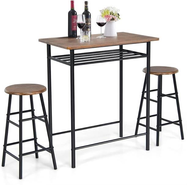 spacepanda Halford Dining Set of 2 Stool & 1 Table in Ply Laminate Top & Metal Frame Solid Wood 2 Seater Dining Set