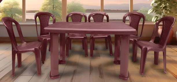 AVRO Delta Table with Fantasy Chair Strong Durable for Garden Home Office Cafeteria Plastic 6 Seater Dining Set