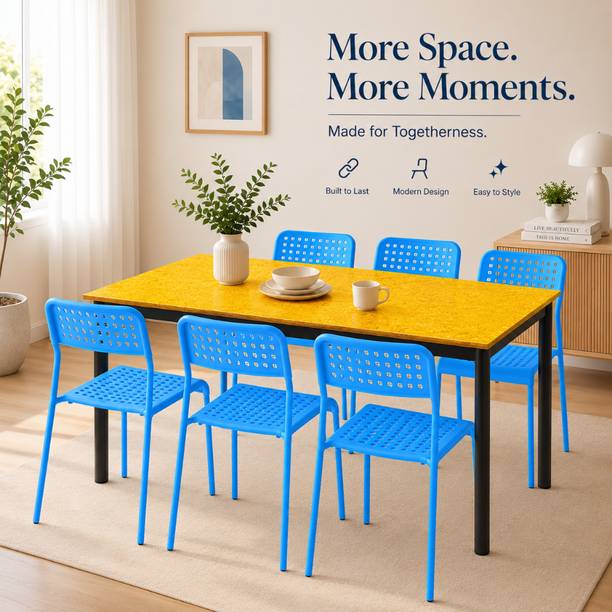Worldwood Hevy Metal Fram With Unbreacble Plastic Seats Dining set for all purpose Metal 6 Seater Dining Set