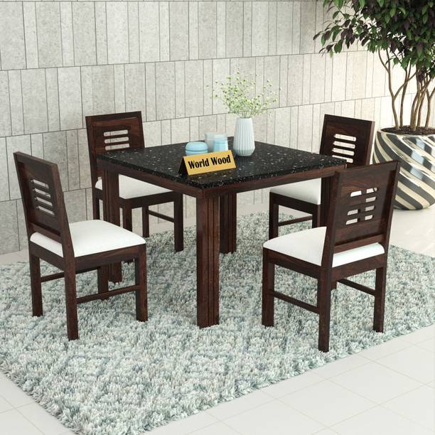 Worldwood Marble Finish RoseWood (Sheesham) Solid Wood 4 Seater Dining Set