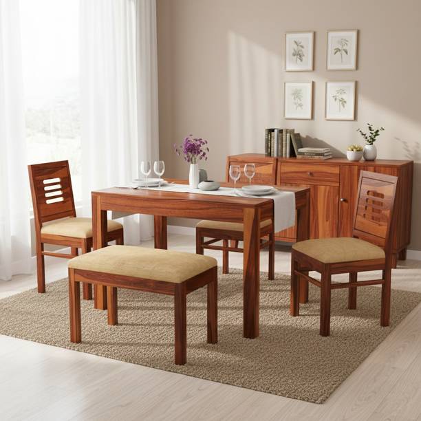DITHA Furniture Solid Sheesham Wood Four Seater Dining Table Set For Dining Room. Solid Wood 4 Seater Dining Set
