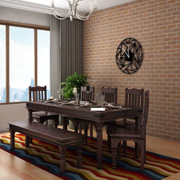 FURNISQUARE Solid Sheesham Wood 8 Seater Dining Set For Dining Room / Restaurant Solid Wood 8 Seater Dining Set