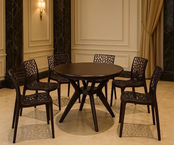 AVRO Alfa Round Table with Spider Chair Plastic 6 Seater Dining Set