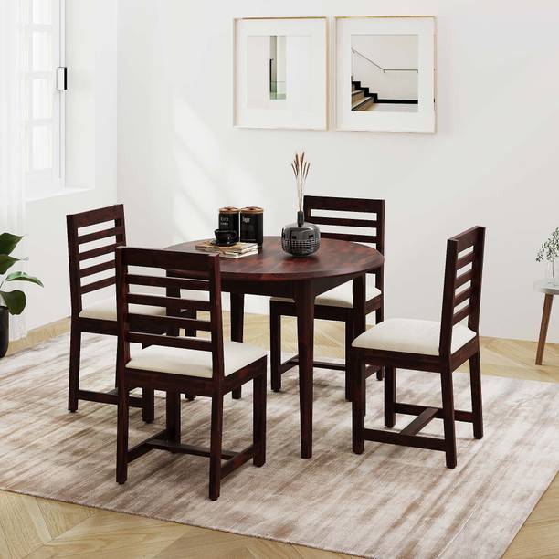 TRUE FURNITURE Round Sheesham ( Rosewood ) Solid Wood 4 Seater Dining Set