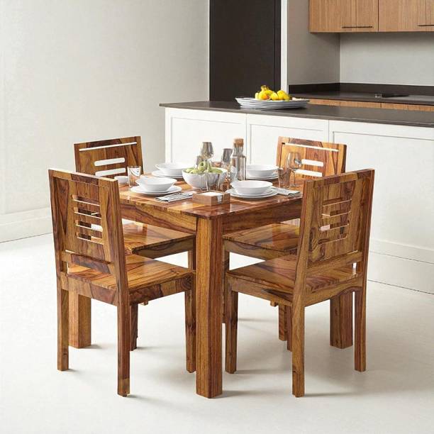 LIFEWOOD Life Wood Solid Sheesham Wood 4 Seater Dining Table Set Teak Solid Wood 4 Seater Dining Set