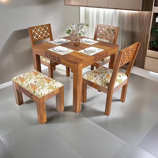 Flipkart Perfect Homes Sheesham Wood Four Seater Dining Set With CNC Design For Dining Room/Restaurant| Solid Wood 4 Seater Dining Set