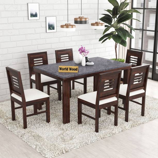 Worldwood Marble Finish RoseWood (Sheesham) Solid Wood 6 Seater Dining Set