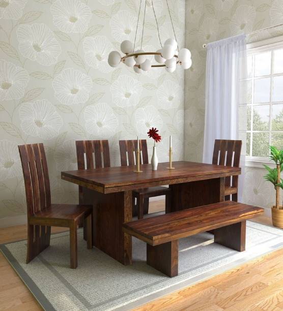 Taskwood Furniture Solid Sheesham Wood 6 Seater Dining Table With 4 Chairs, 1 Bench For Dining Room Solid Wood 6 Seater Dining Set