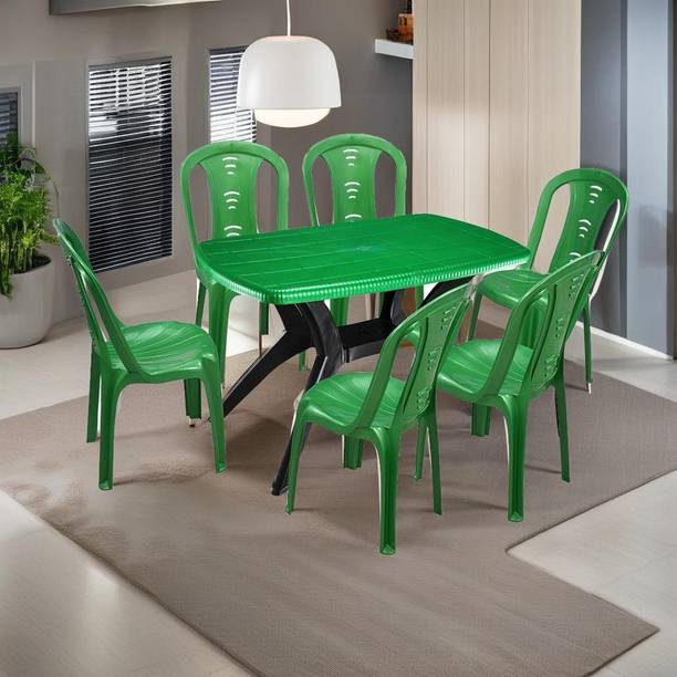 swagath furniture 6 Seater Dining Table Set for Home Garden Cafeteria Plastic 6 Seater Dining Set