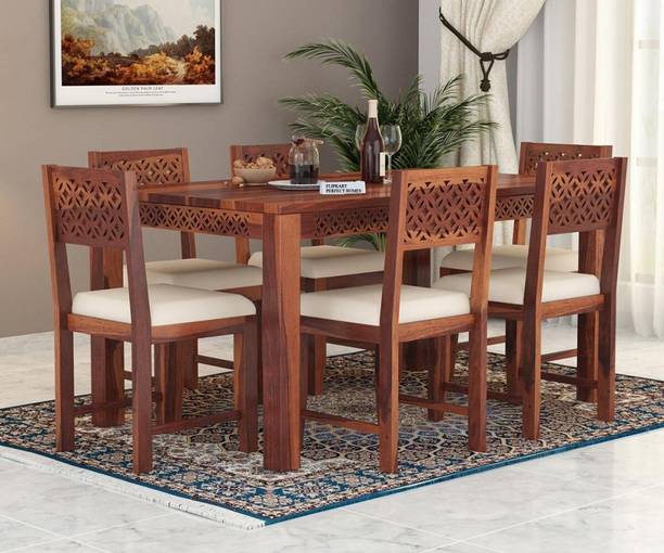 Flipkart Perfect Homes Sheesham Wood Six Seater CNC Designed Dining Set For Dining Room/ Restaurant || Solid Wood 6 Seater Dining Set